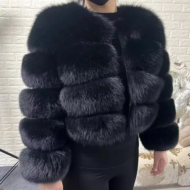 2023 Natural Real Fox Fur Coat Women Winter Long Sleeve Luxury Raccoon Fur Jackets Thick Top Female Furry Coat Vest