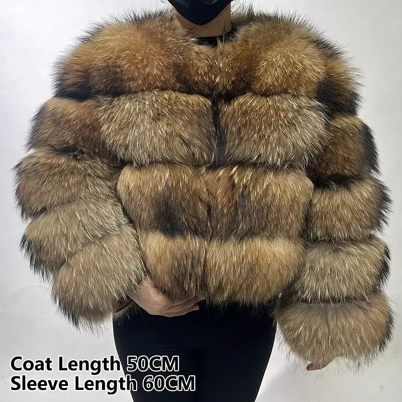 2023 Natural Real Fox Fur Coat Women Winter Long Sleeve Luxury Raccoon Fur Jackets Thick Top Female Furry Coat Vest