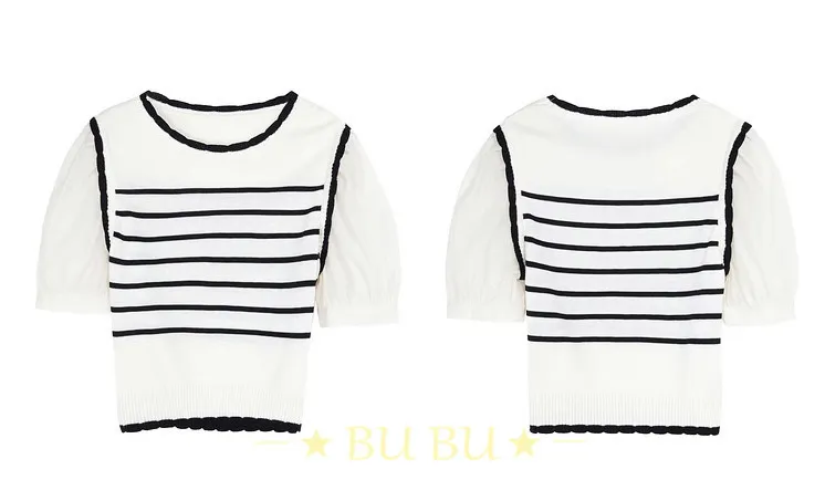 3COLOUR  |Crew Neck Stripes Casual Style Blended Fabrics Short Sleeves