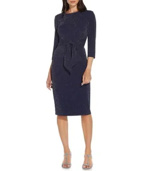 Adrianna Papell Womens Tie-Front Knee-Length Sheath Dress