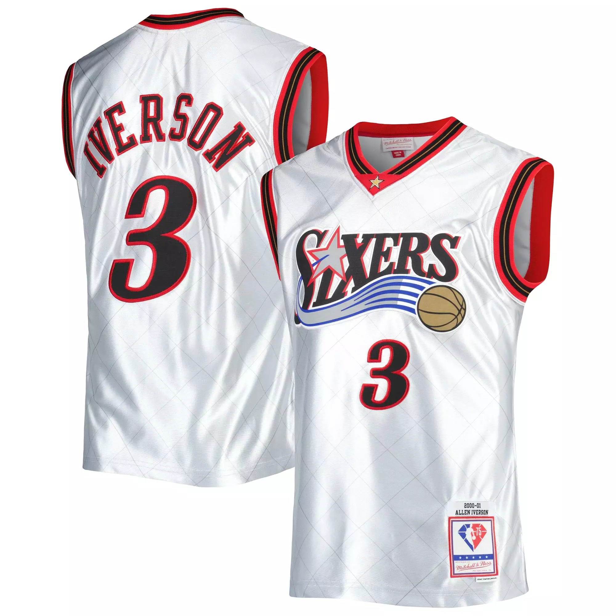 Allen Iverson Philadelphia 76ers Mitchell & Ness 2000/01 Hardwood Classics 75th Anniversary Swingman Jersey - Platinum