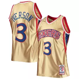 Allen Iverson Philadelphia 76ers Mitchell & Ness 75th Anniversary 1996/97 Hardwood Classics Swingman Jersey - Gold