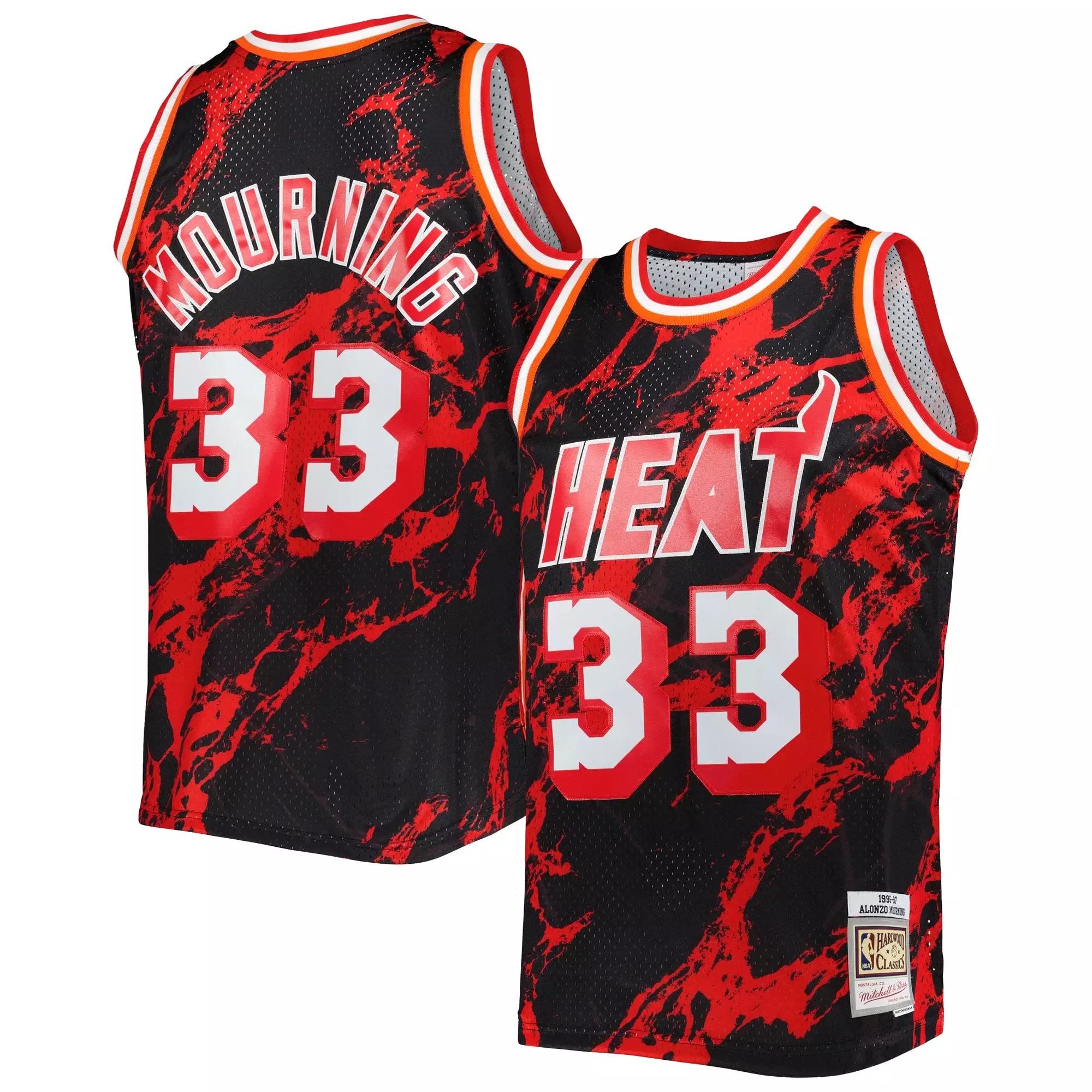 Alonzo Mourning Miami Heat Mitchell & Ness 1996/97 Hardwood Classics Marble Swingman Jersey - Black