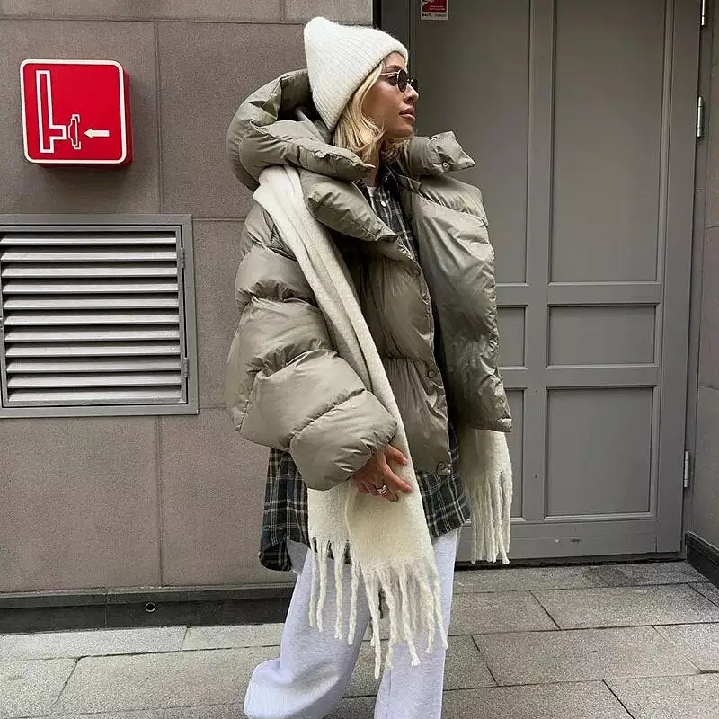 Ashore Shop Female Overcoat Winter Warm Hooded Women's Cotton Coat 2023