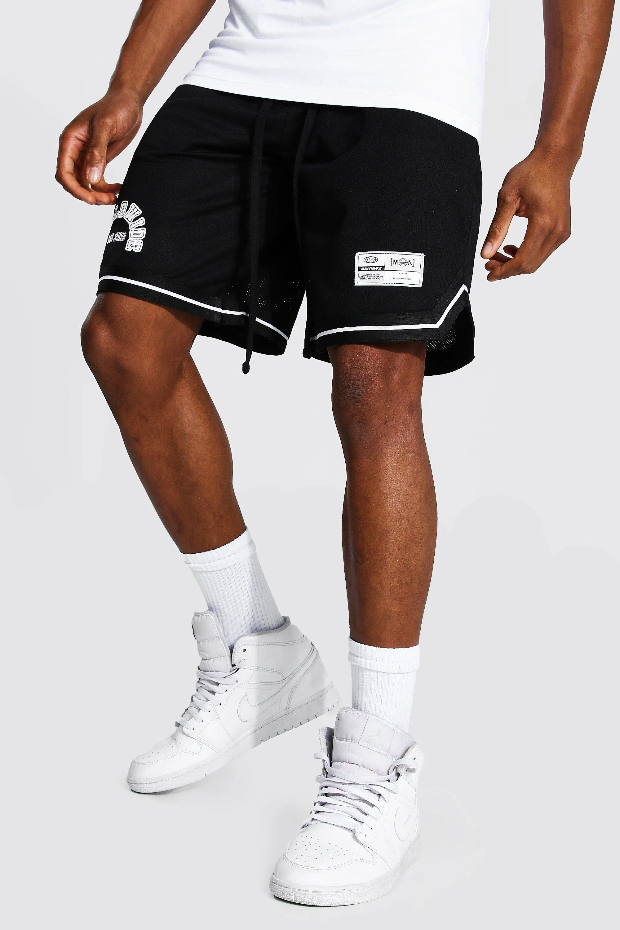 Basketball Worldwide Mesh Tape Shorts | boohooMAN UK