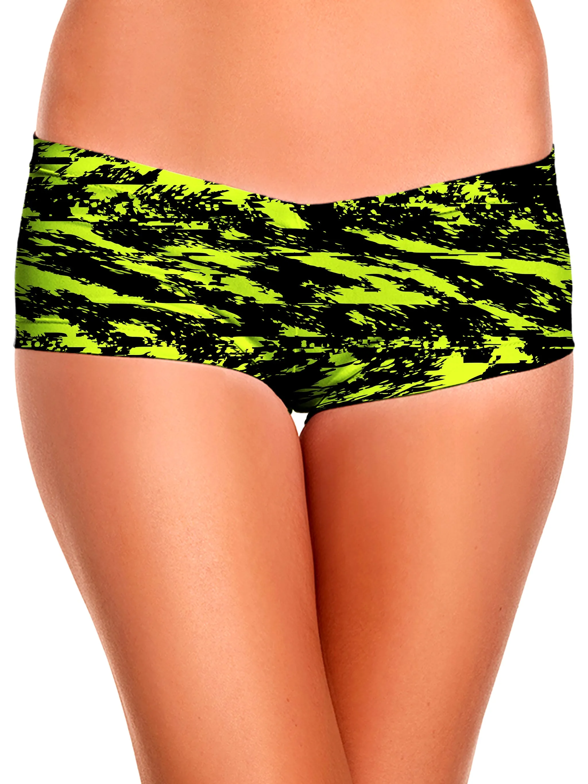 Black Lime Bolt Glitch Booty Shorts