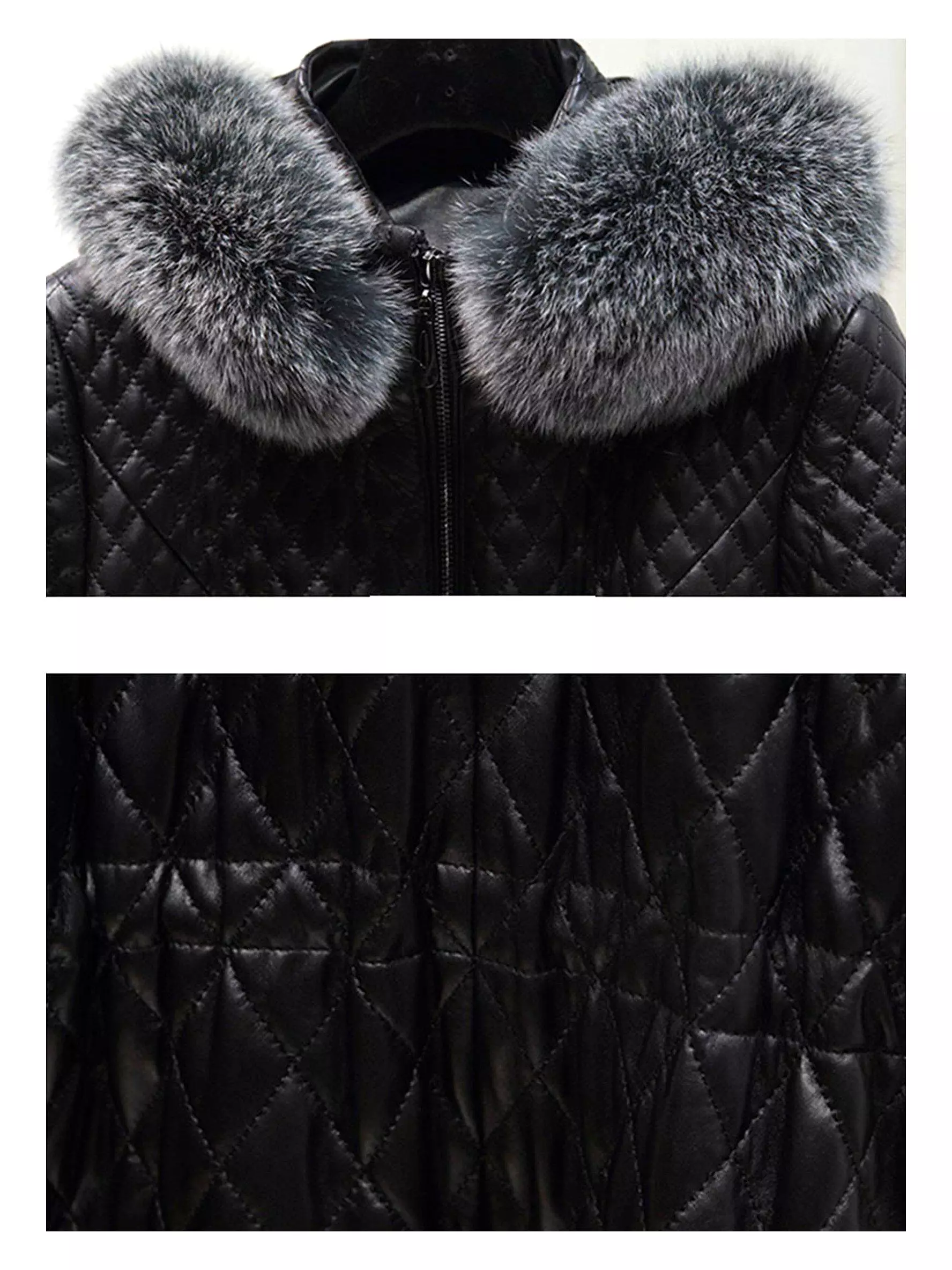 Black Long Leather Coat With Fox Fur Hoodie