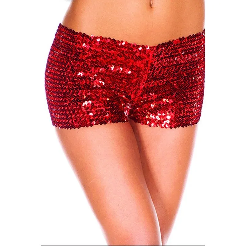 Bling Ladies Sequin 1980s Costume Party Dance Disco Wear Booty Shorts Boy Leg Burlesque Low Waist Club Shorts