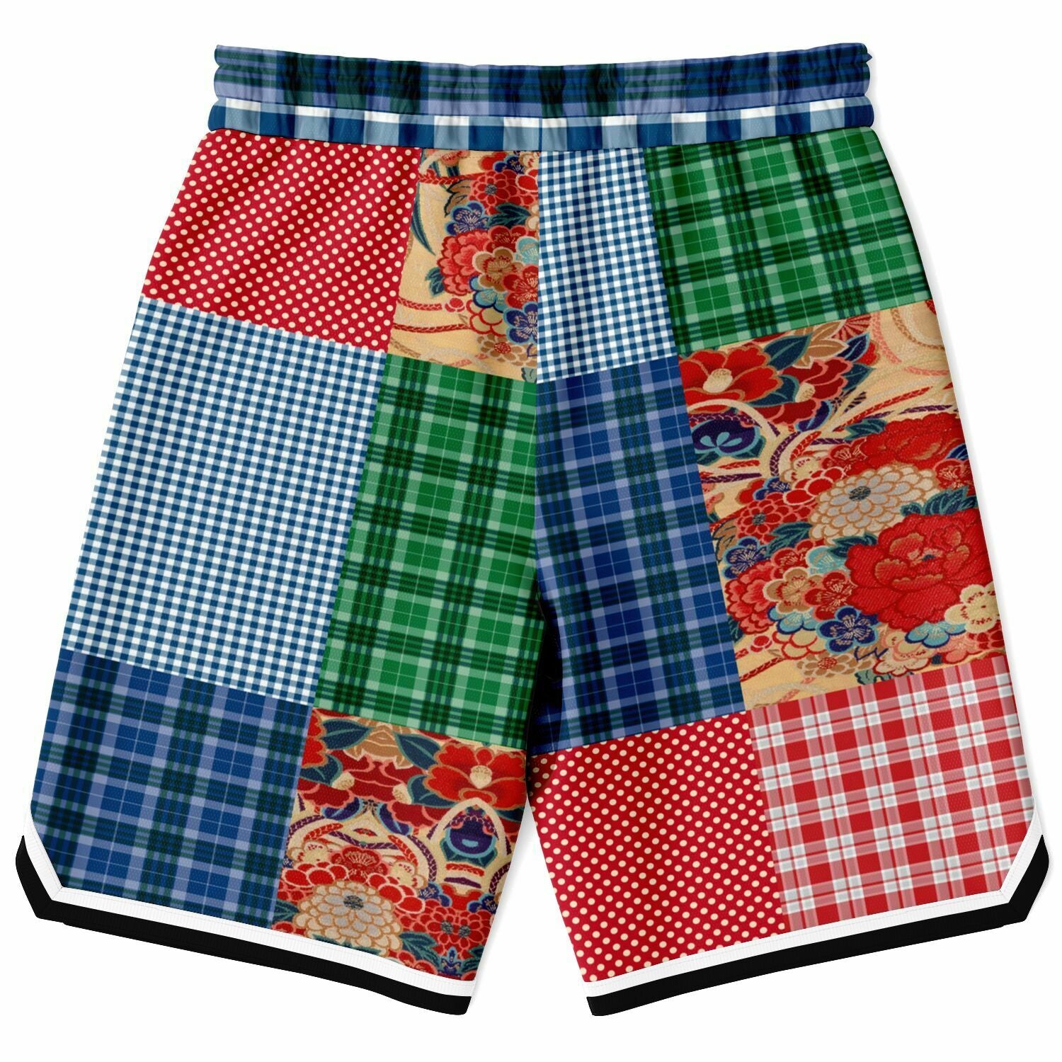 Busan Fleur Floral Plaid Patchwork Basketball Shorts