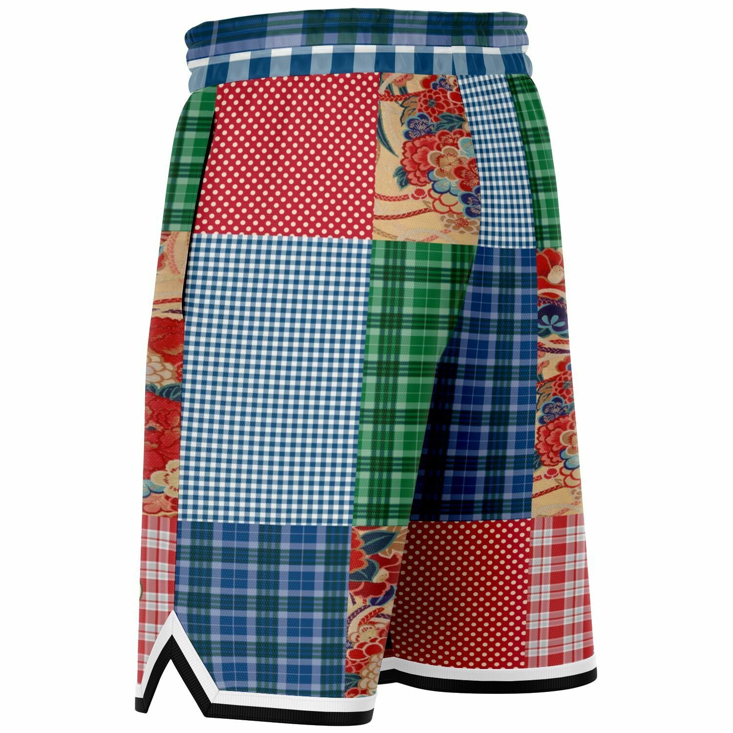 Busan Fleur Floral Plaid Patchwork Basketball Shorts