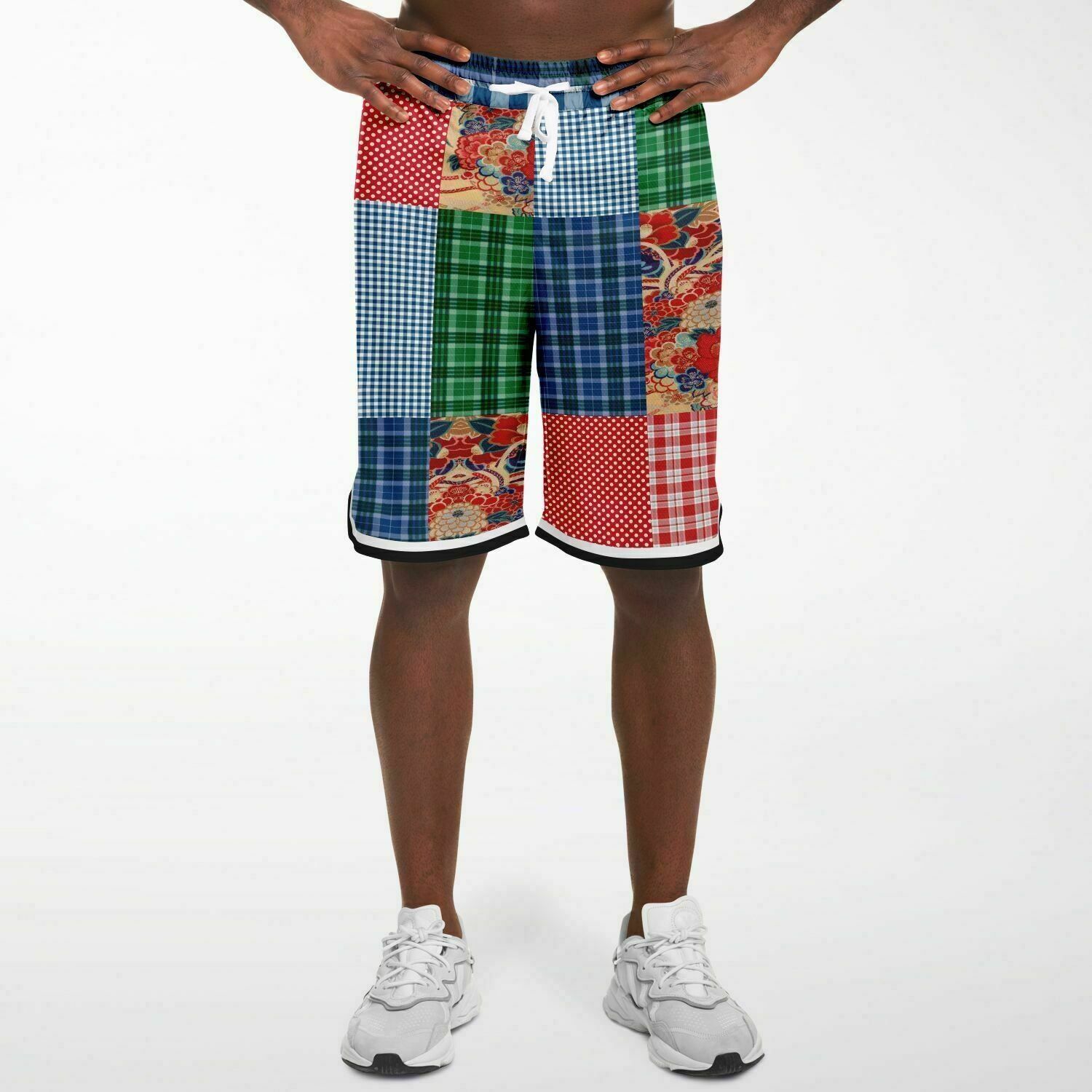 Busan Fleur Floral Plaid Patchwork Basketball Shorts