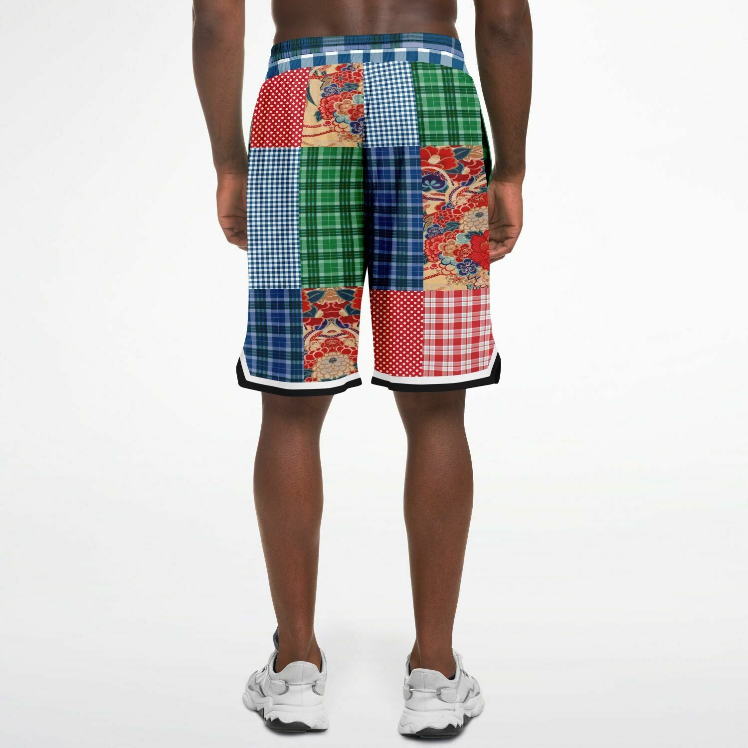 Busan Fleur Floral Plaid Patchwork Basketball Shorts