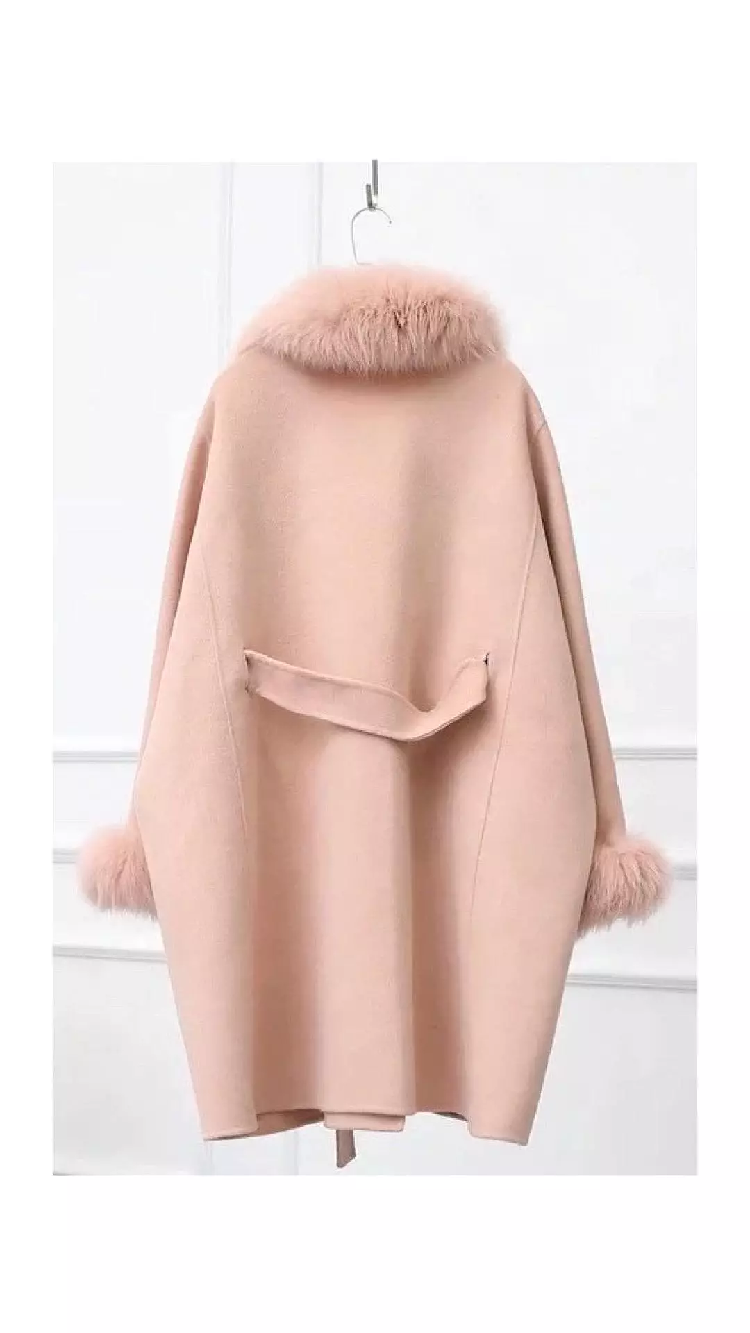 Cashmere Wool Removable Fox Fur Collar Belted Coat