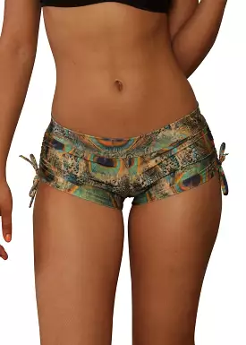 Cheeky Green Peacock Print Tie Side Shorts