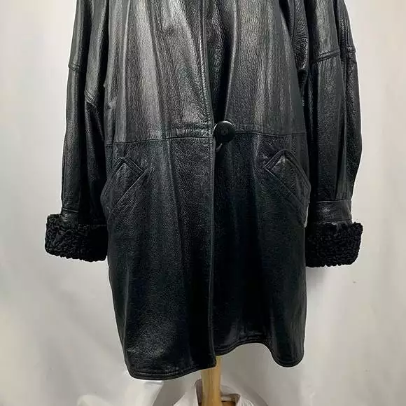 Christian DiorVintage Black Mink Lined Leather Coat With Persian Trim