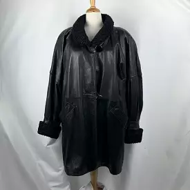 Christian DiorVintage Black Mink Lined Leather Coat With Persian Trim