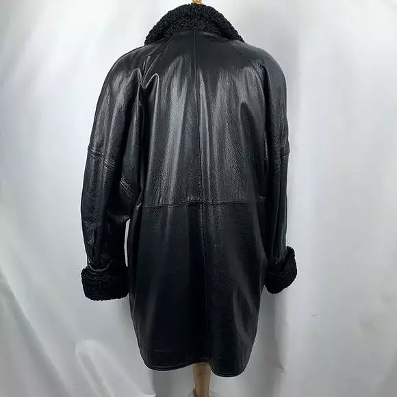 Christian DiorVintage Black Mink Lined Leather Coat With Persian Trim