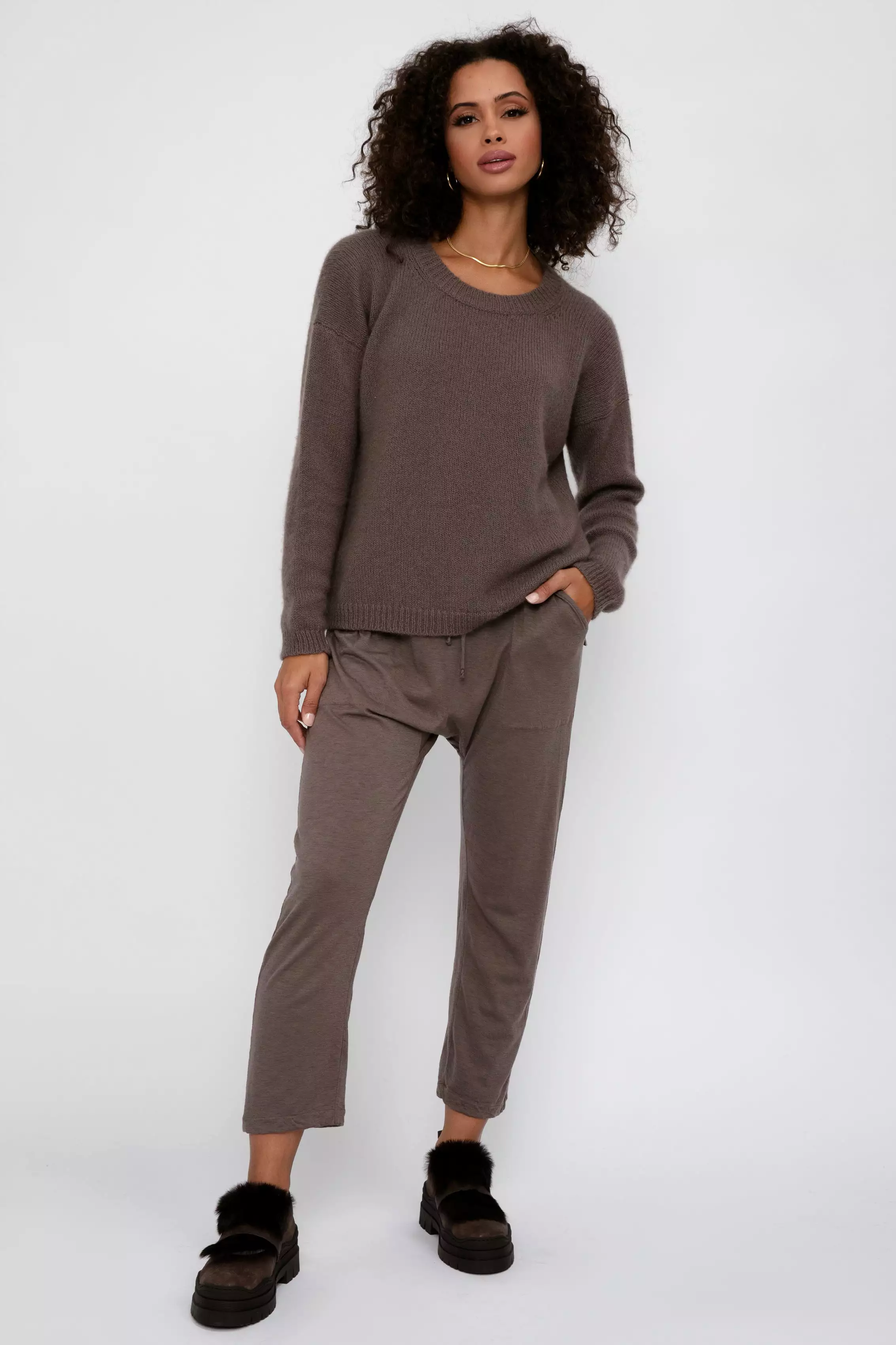 Cool Cashmere Jersey Jogger in Choco