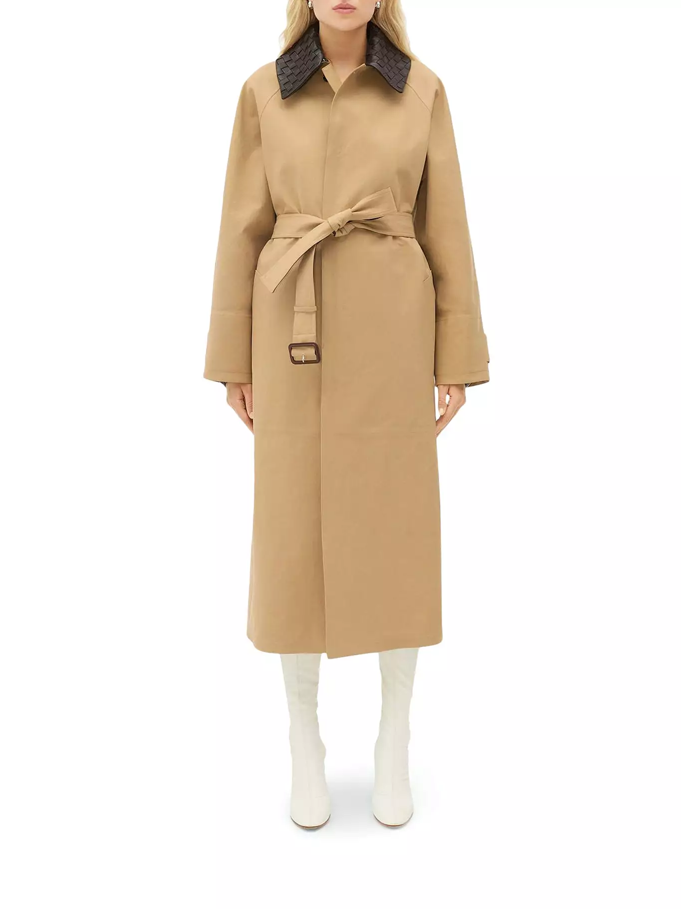 Cotton trench coat with braided collar