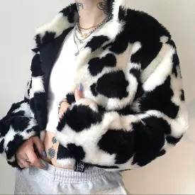 Cow pattern environmental protection wool imitation fur coat BY24903