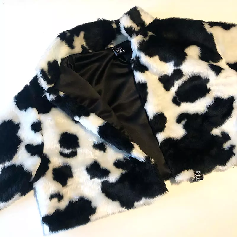 Cow pattern environmental protection wool imitation fur coat BY24903