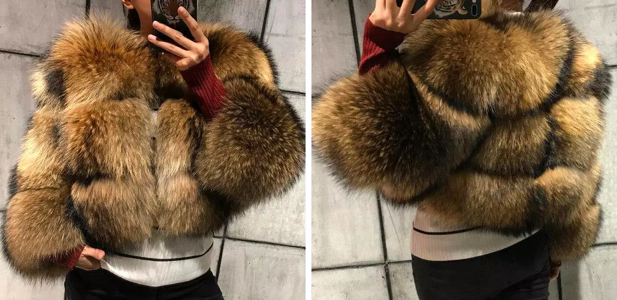 Cropped Dusty Brown Raccoon Fur Coat