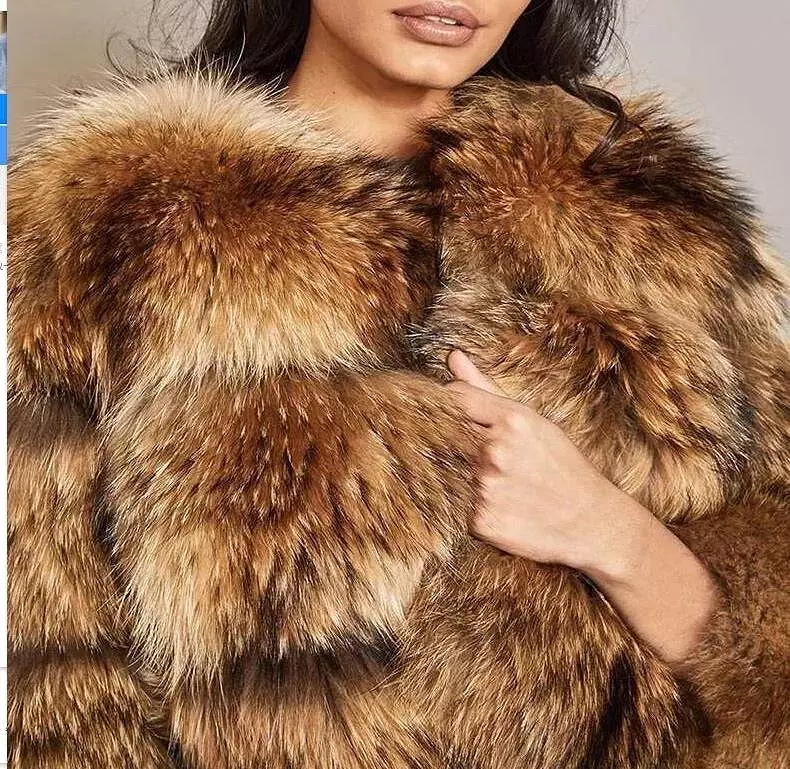 Cropped Dusty Brown Raccoon Fur Coat