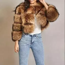 Cropped Dusty Brown Raccoon Fur Coat