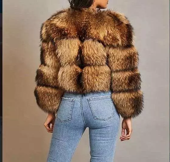 Cropped Dusty Brown Raccoon Fur Coat