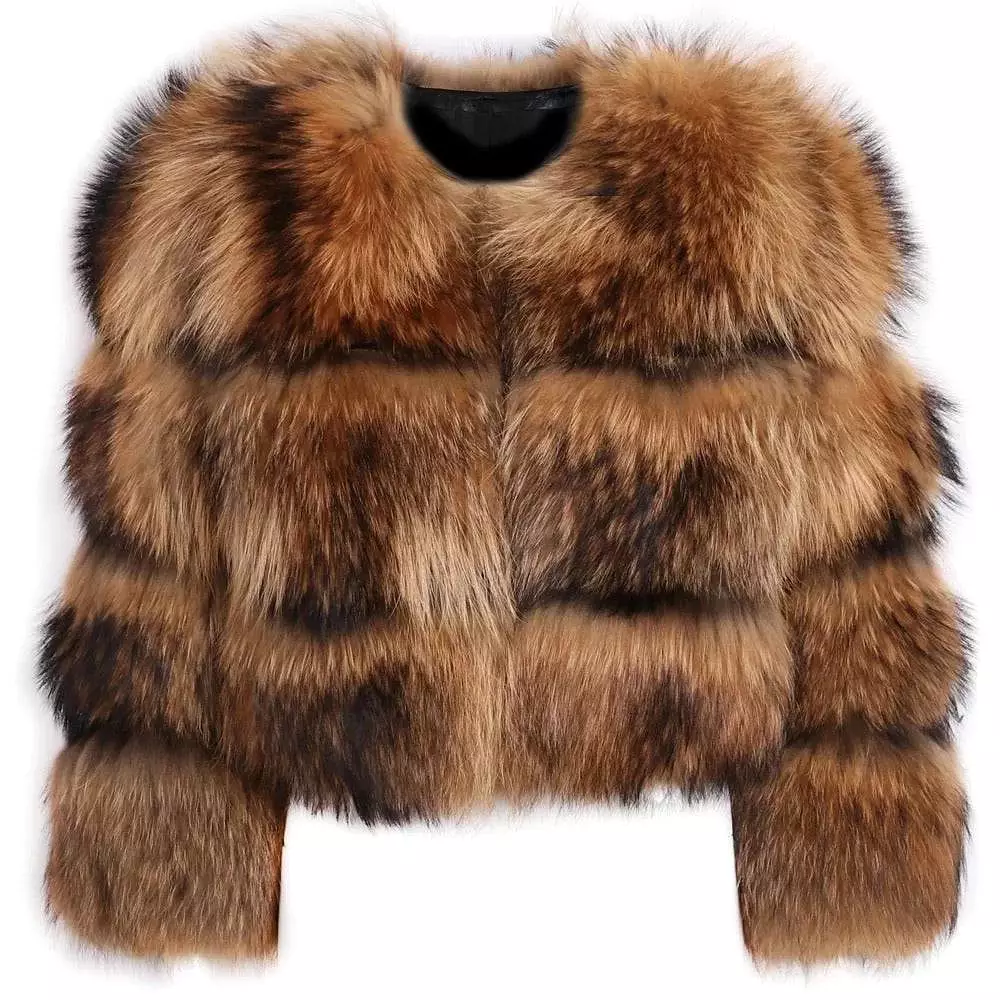 Cropped Dusty Brown Raccoon Fur Coat