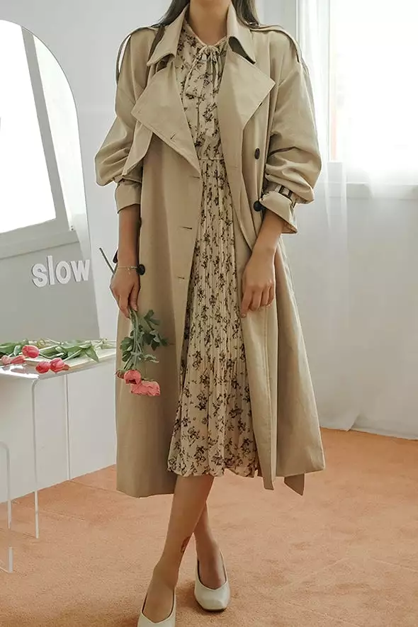 Dark Beige Classic Double Breasted Trench Coats For Womens Cotton Blend New