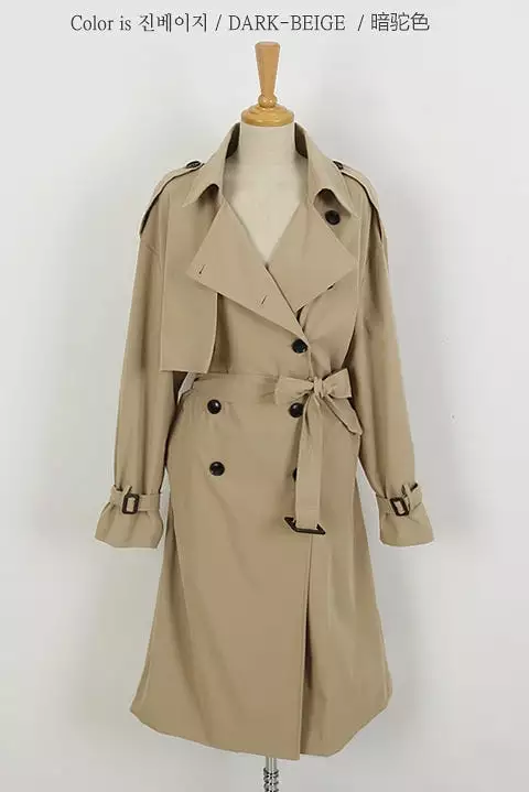 Dark Beige Classic Double Breasted Trench Coats For Womens Cotton Blend New