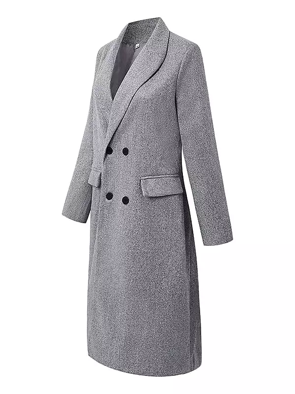 Double Breasted Lapel Trench Coat With Heated Jacket - Fall Gray