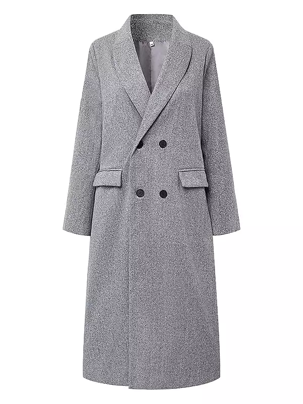 Double Breasted Lapel Trench Coat With Heated Jacket - Fall Gray