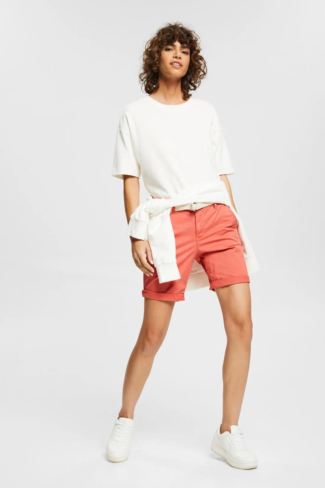 Esprit Chino Belled 8 Bermuda Shorts in Coral