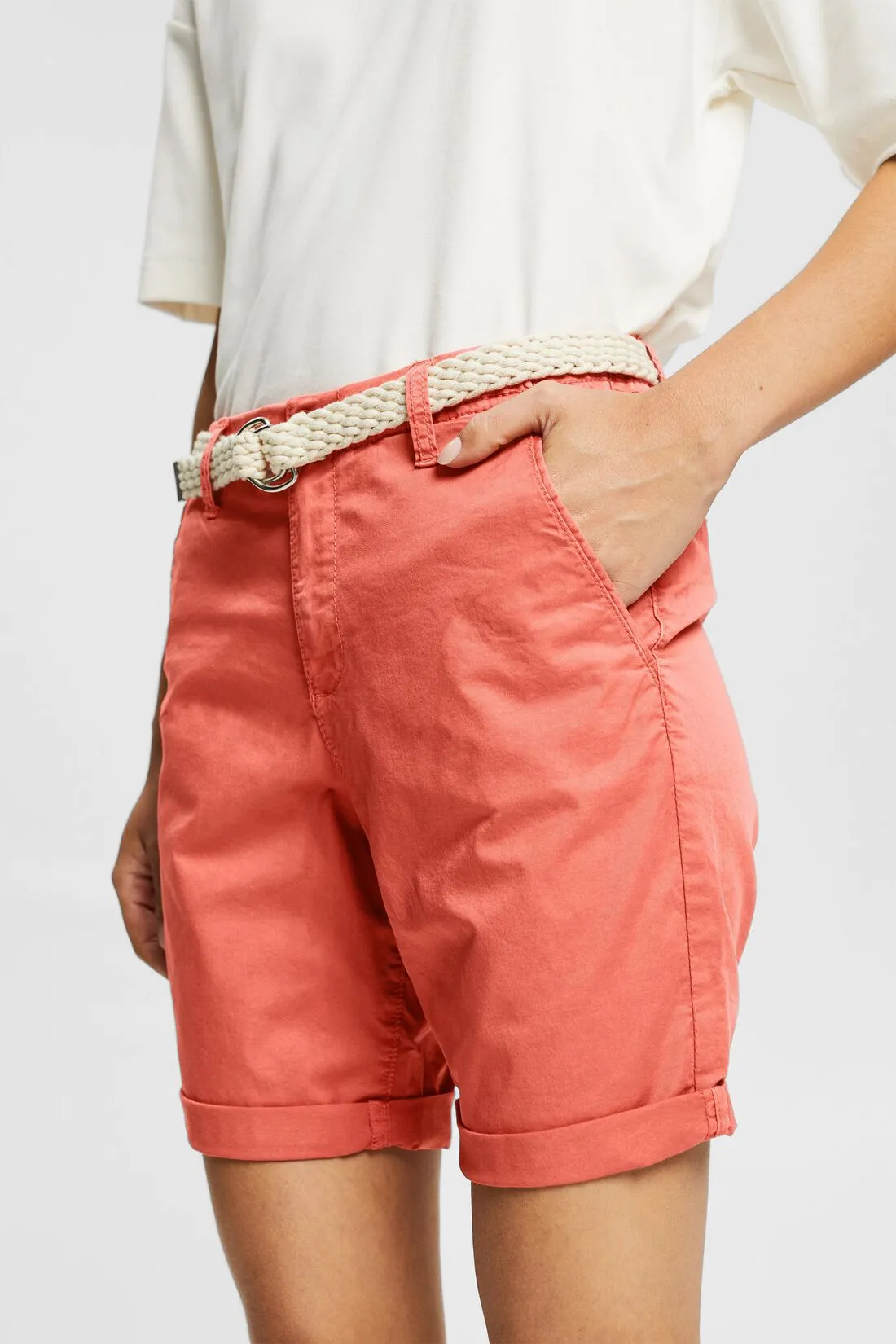 Esprit Chino Belled 8 Bermuda Shorts in Coral