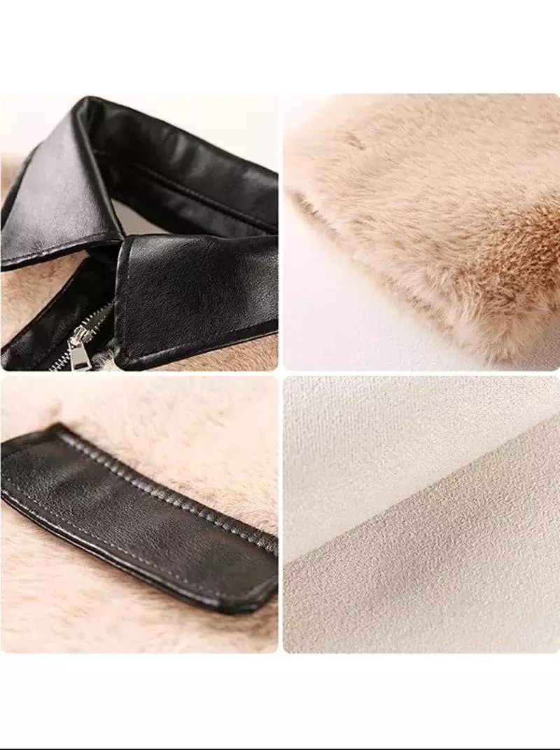 Faux Fur Pu Leather Trimmed Coat