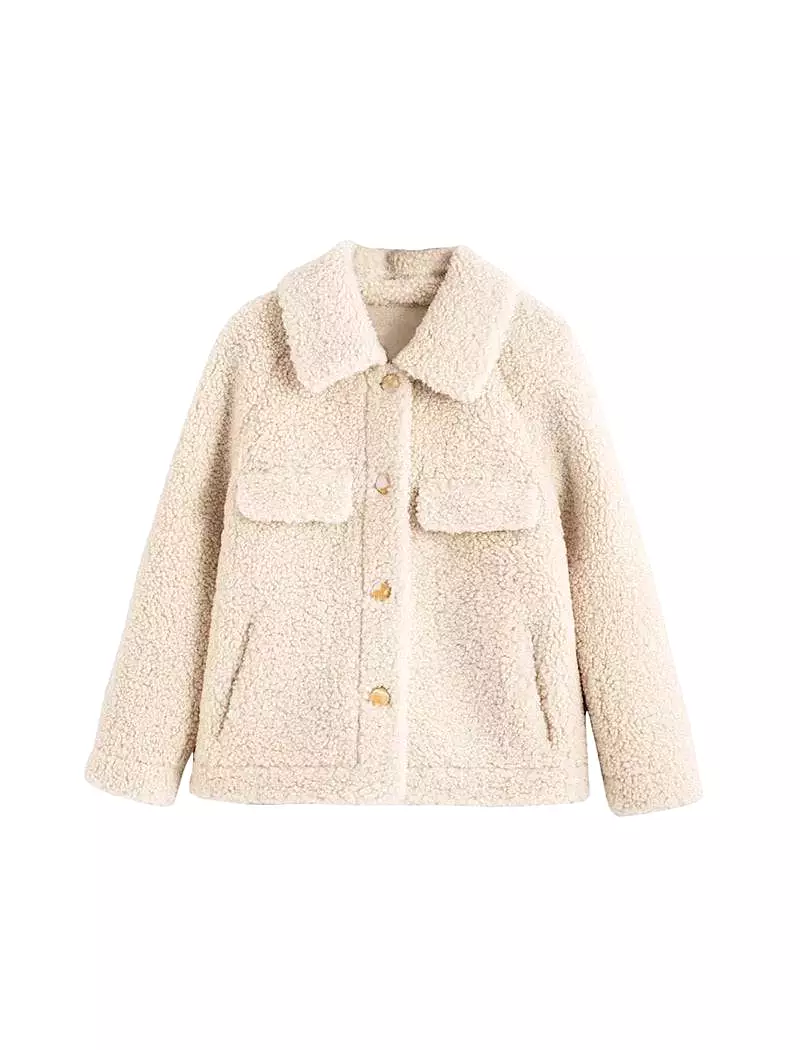 Faux Fur Teddy Side Flapped Outerwear Coat