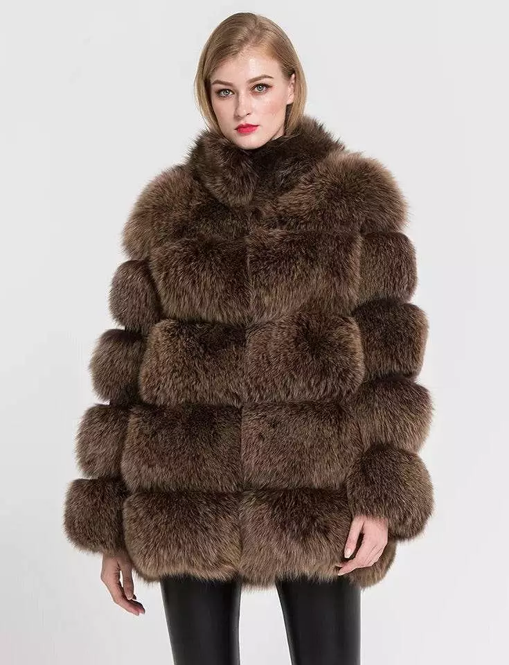 Five Panel Striped Fox Fur Coat