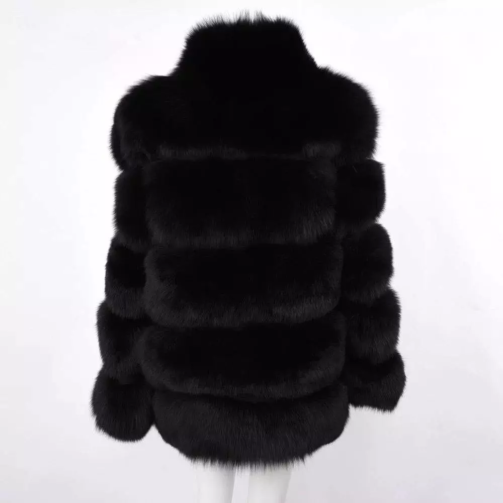 Five Panel Striped Fox Fur Coat