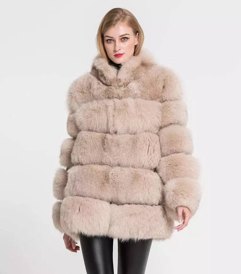 Five Panel Striped Fox Fur Coat