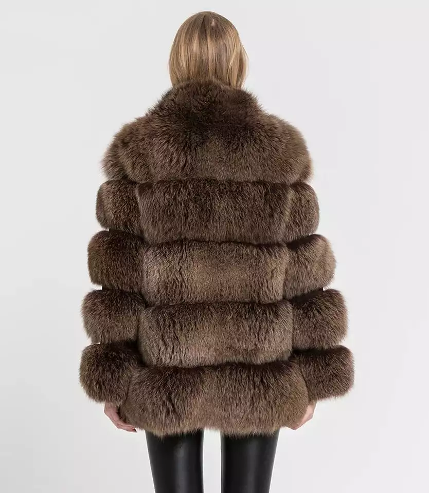 Five Panel Striped Fox Fur Coat