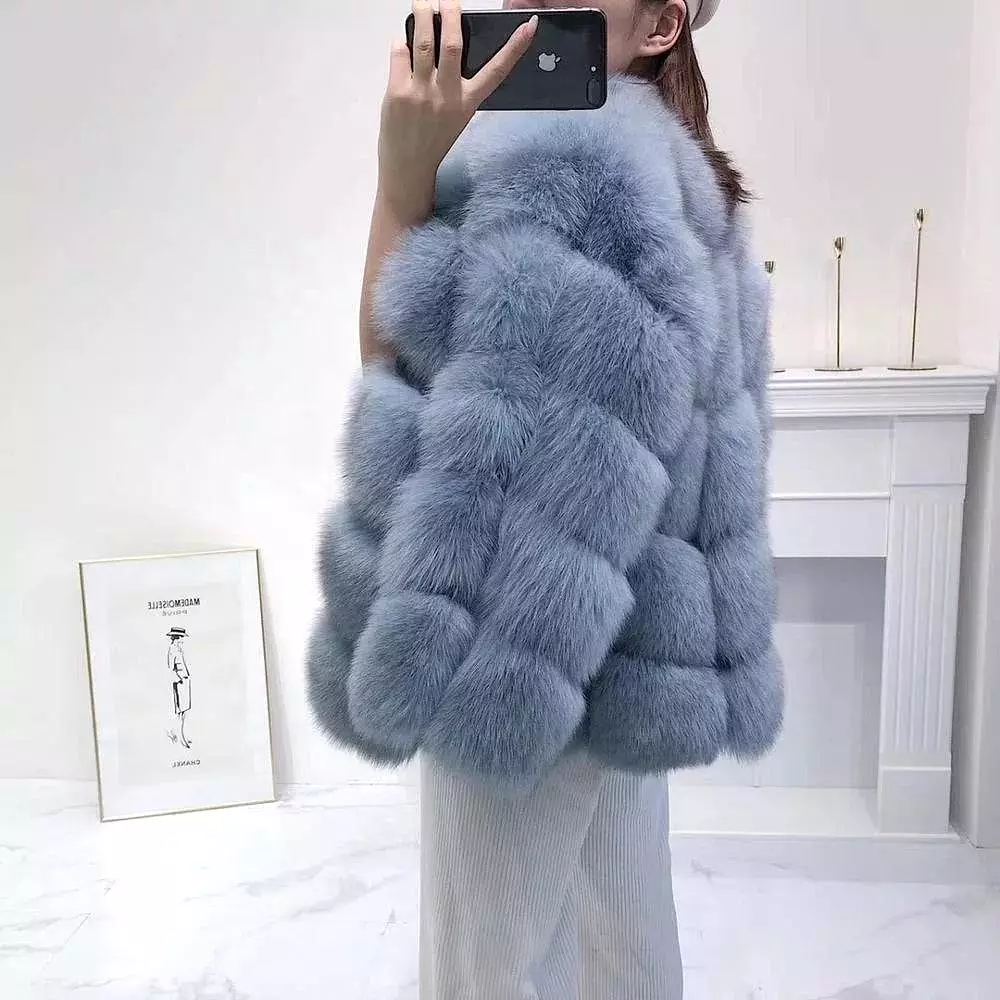 Fox Fur Panel Mid Lenght Fur Coat