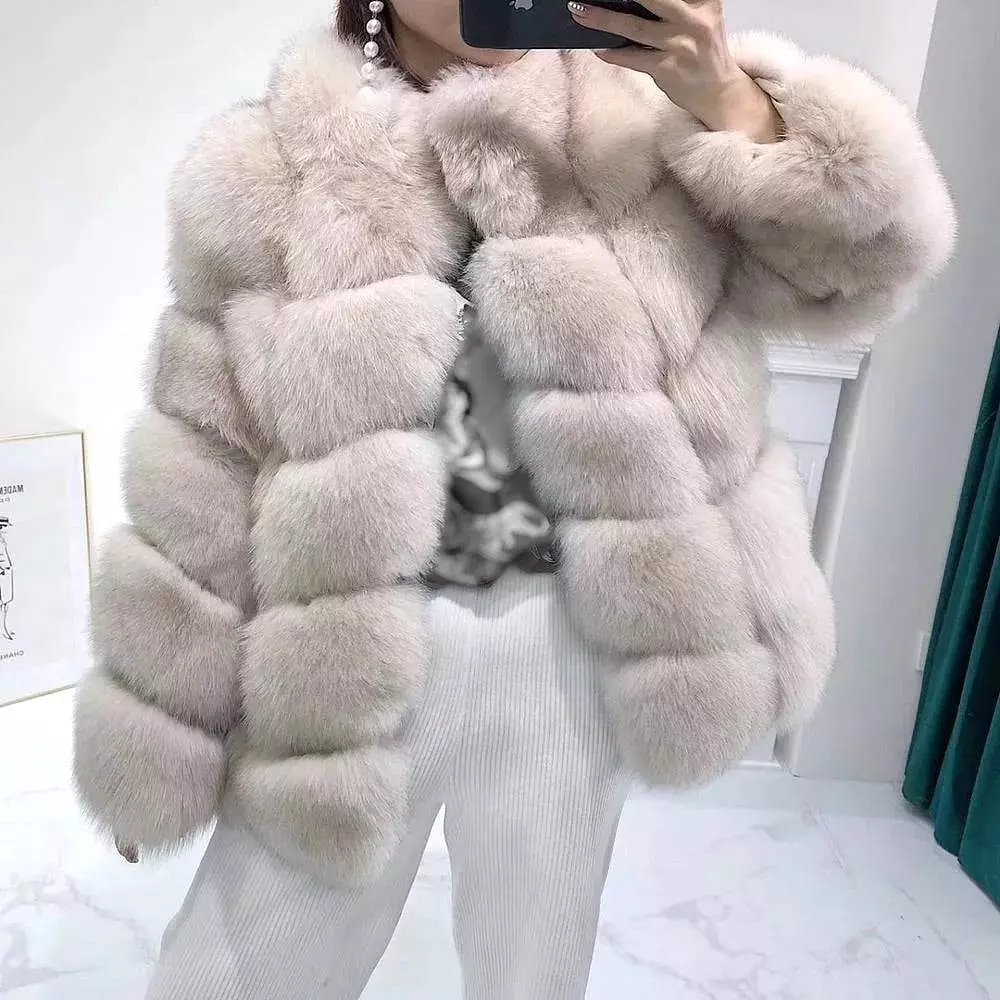 Fox Fur Panel Mid Lenght Fur Coat