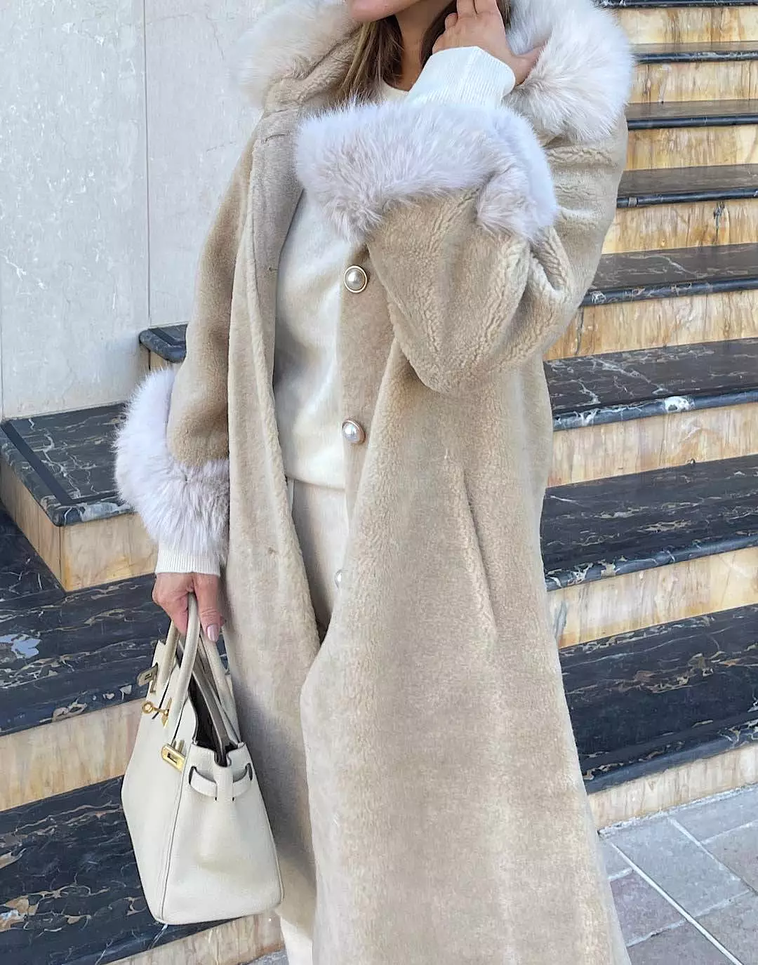 Fox Fur Trimmed Wool Coat