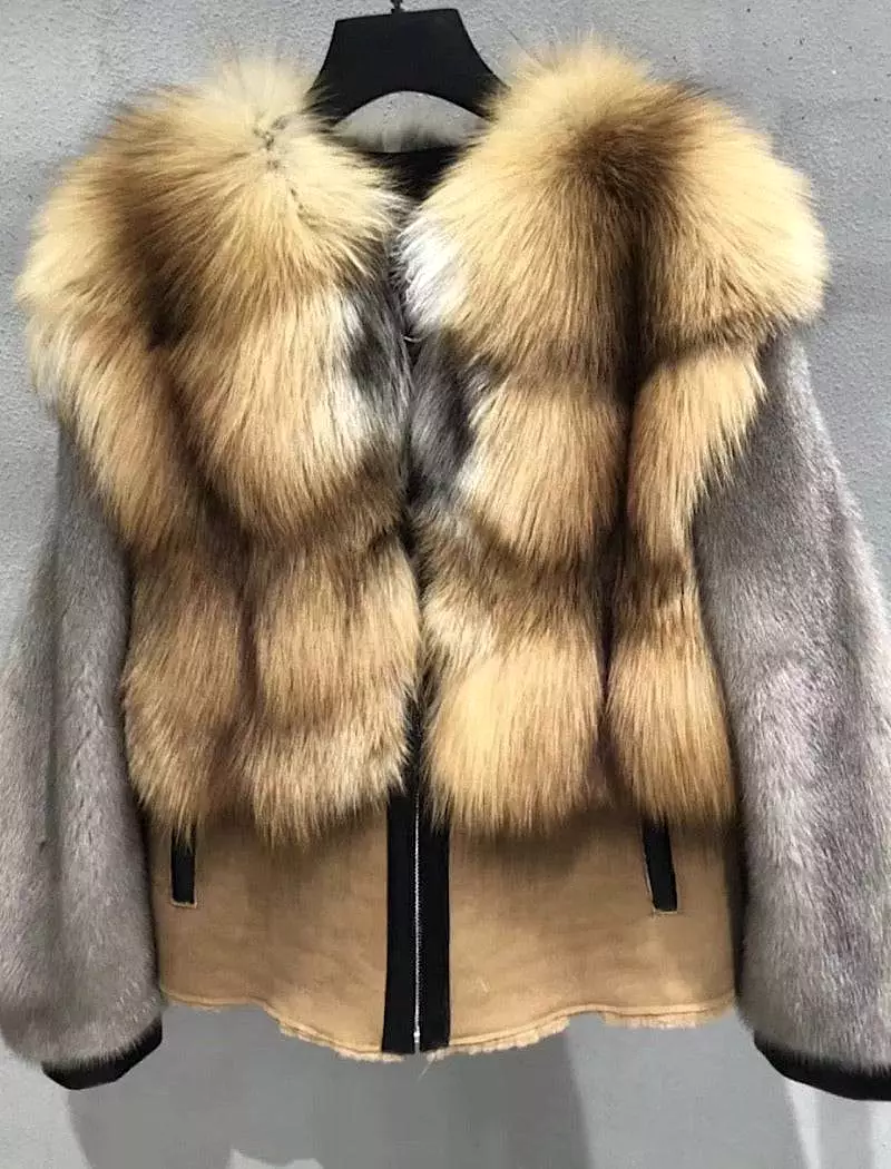 Genuine Fox Fur And Mink Thick Sheepskin Coat