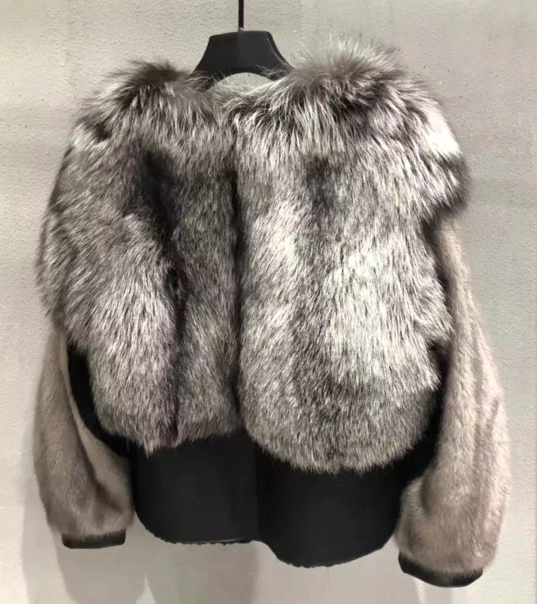 Genuine Fox Fur And Mink Thick Sheepskin Coat