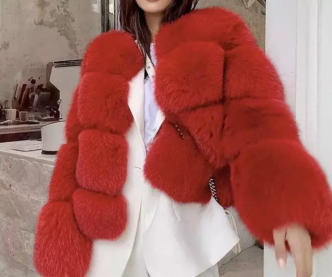 Genuine Fox Fur Four Horizontal Panel Coat