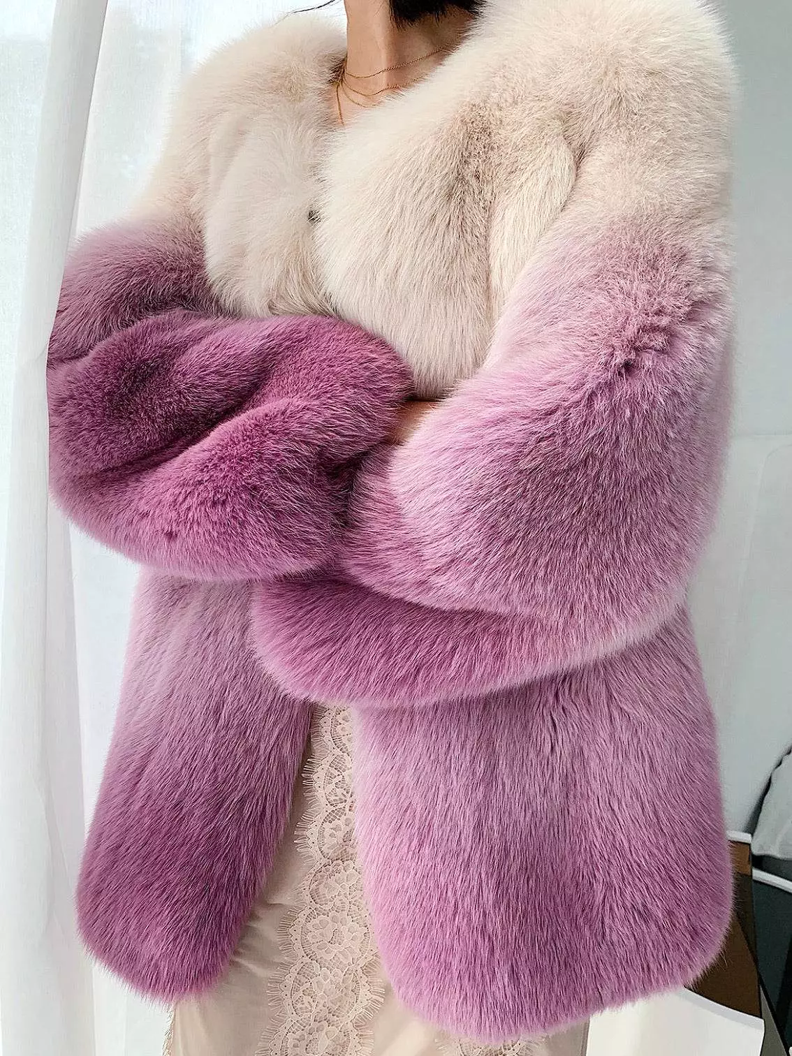 Genuine Fox Fur Ombre Dyed Coat