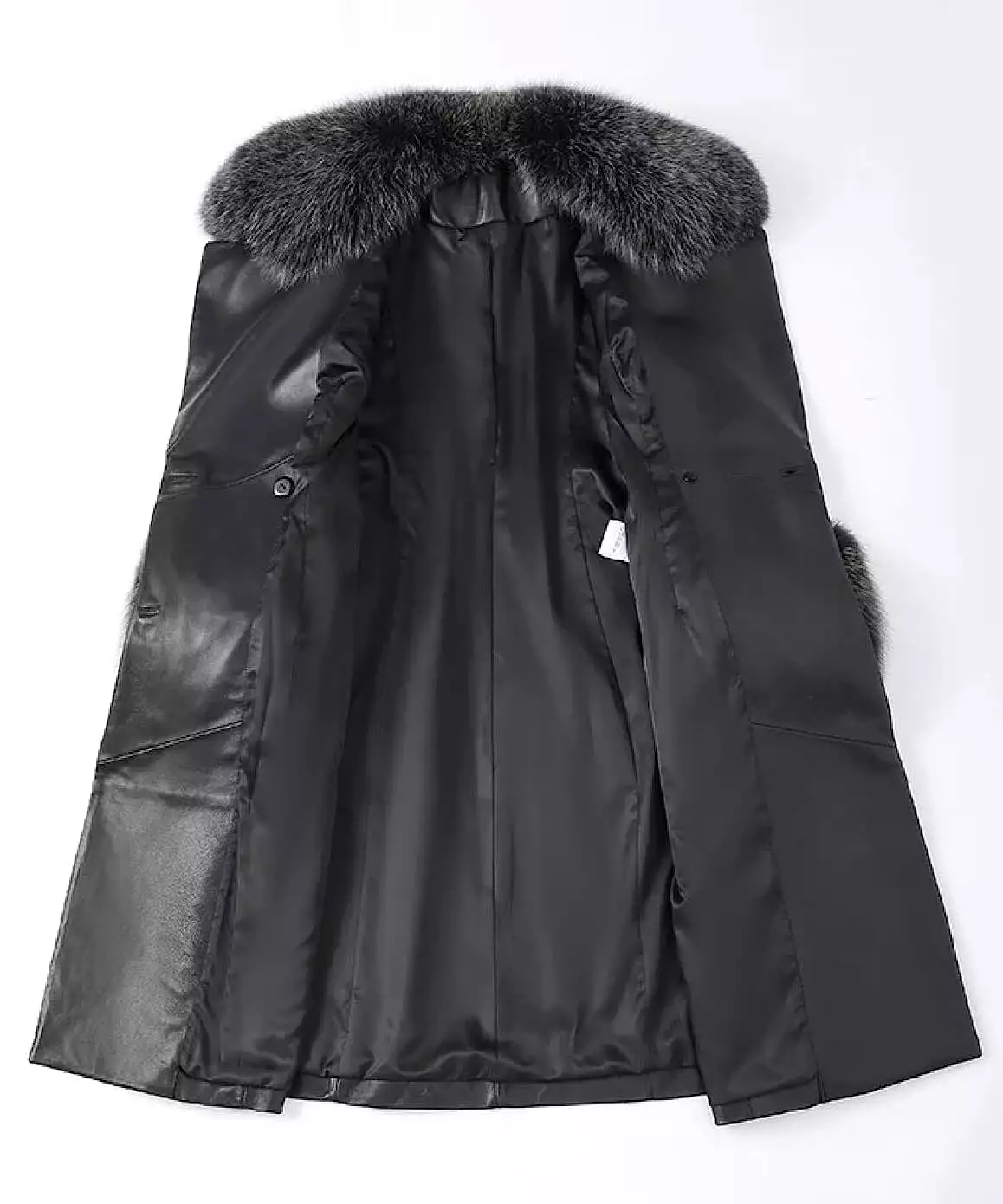 Genuine Sheepskin Leather Fox Fur Trimmed Coat In Hazel